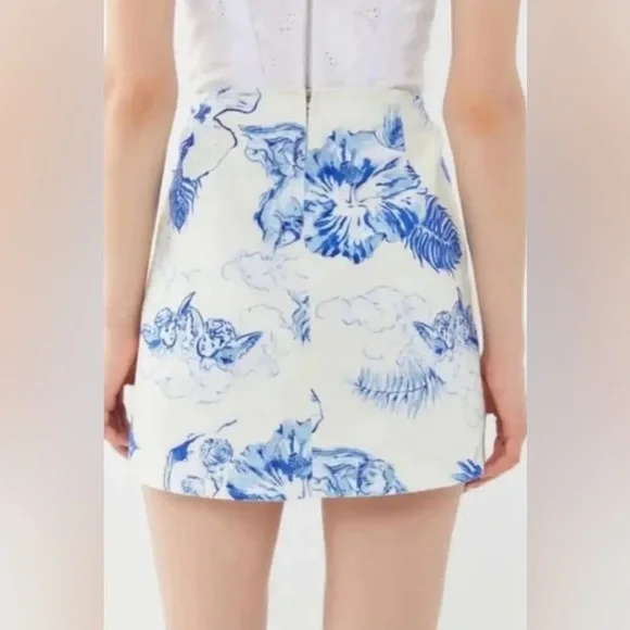 Urban Outfitters BDG Blue and White Angel Print A-line Mini Skirt - Picture 4 of 11